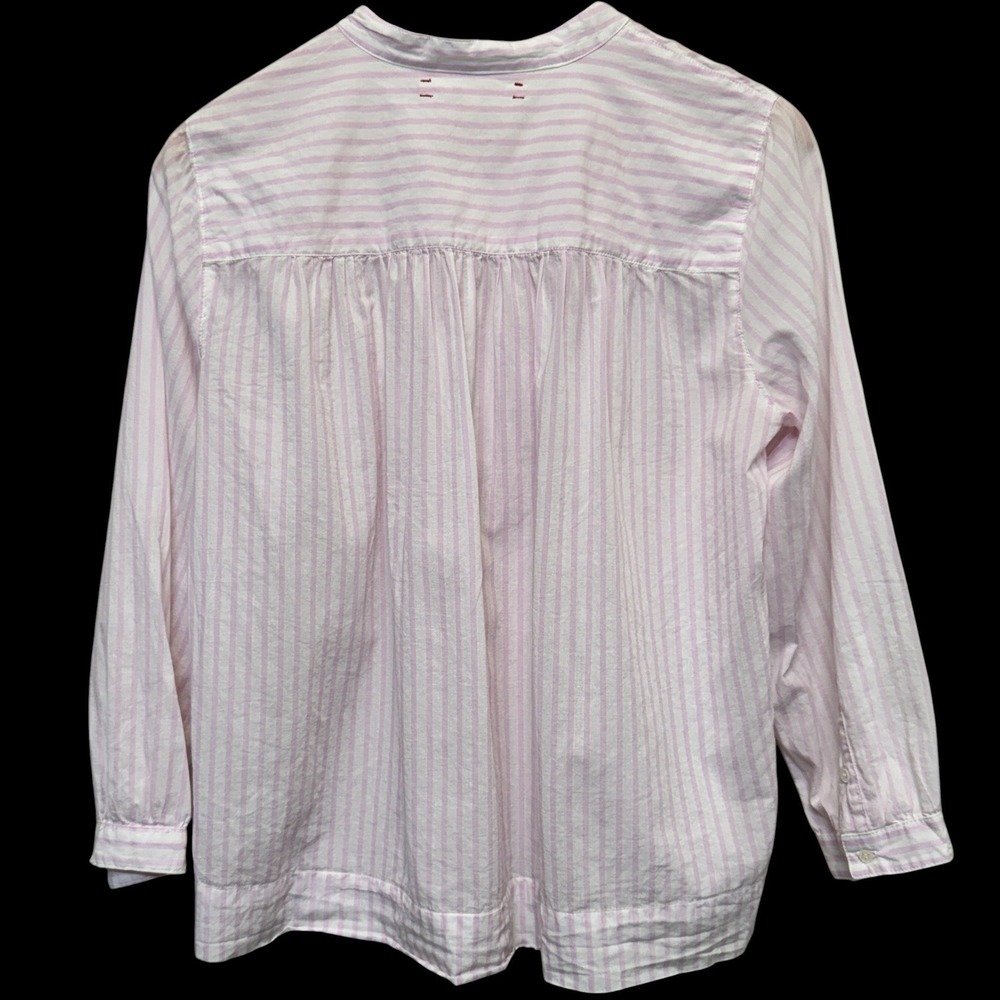 Xirena Womens Frankie Ruffle Blouse M Pink White Stripe Button Up Coastal - Picture 2 of 8